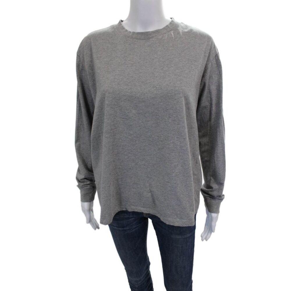 Negative Womens Basic T-Shirt Gray 100% Cotton Long Sleeve Size M